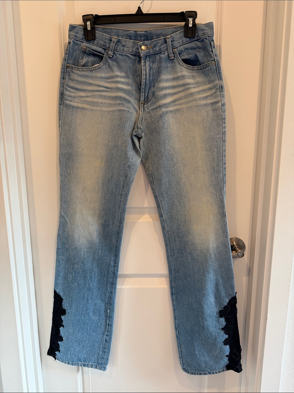 Sanctuary Light Blue baby Flare Jeans with Black Lace accents
